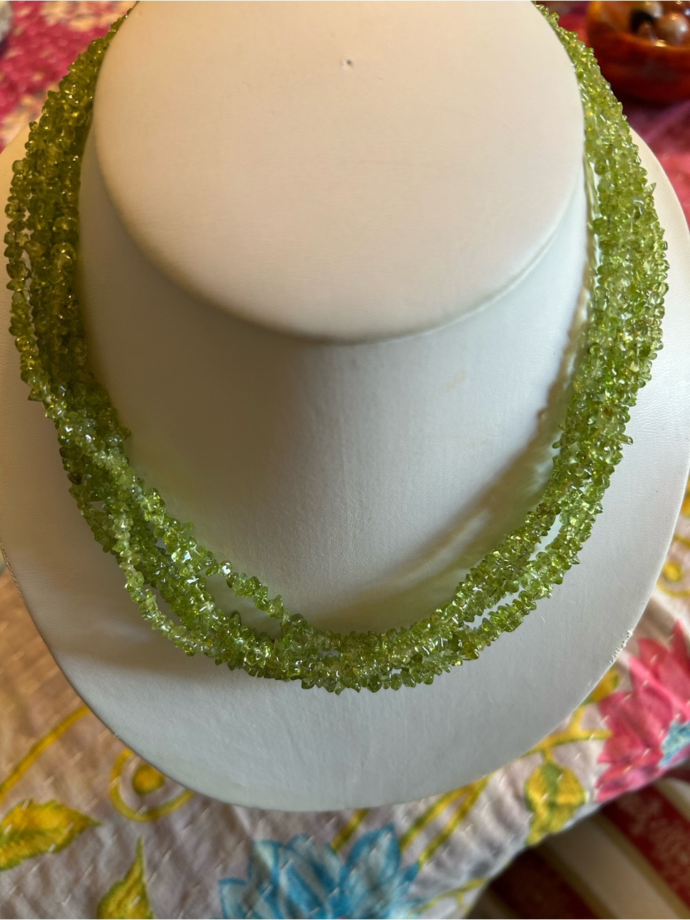 Vintage Lime Green Multi-Strand Peridot Chip Necklace